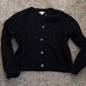 On 34th Fancy Black Cardigan with sparkle in knit and fancy buttons